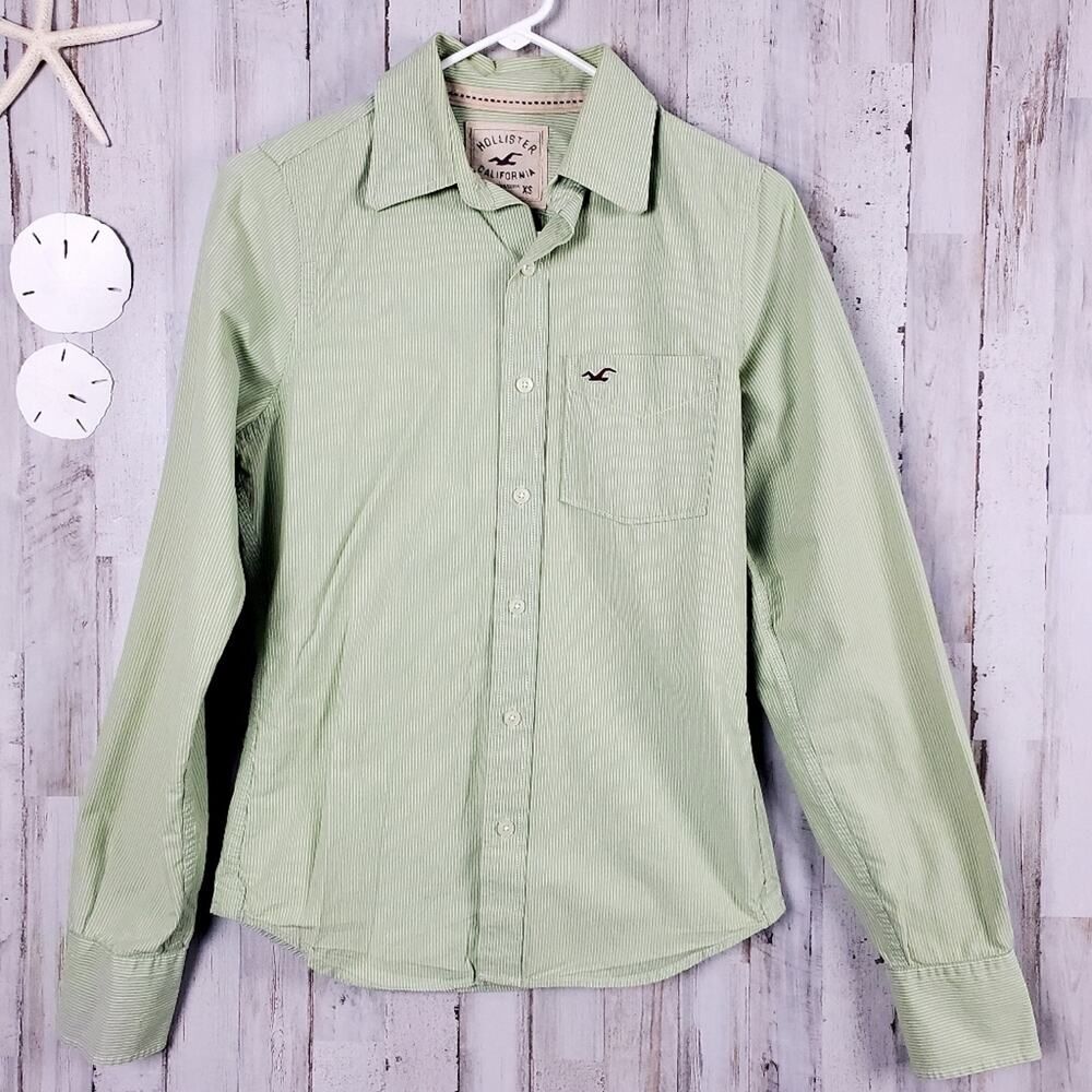 Hollister Striped Button Down Shirt Green Size XS